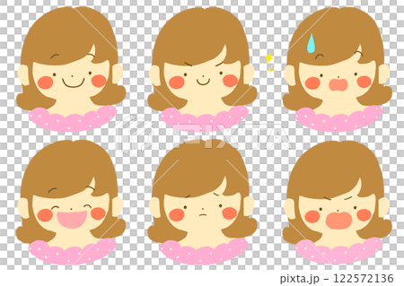 6-piece set of expressions for a girl with brown perm hair Variations Different expressions 6-piece set of expressions for a girl with brown perm hair Variations Different expressions 122572136