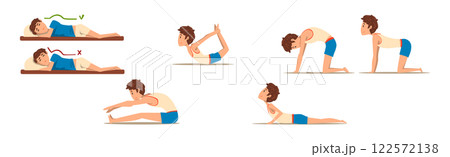 Teen Boy Doing Exercise with Correct and Wrong Spine Posture Vector Set Teen Boy Doing Exercise with Correct and Wrong Spine Posture Vector Set 122572138