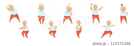 Active Senior Man Do Physical and Sport Exercise Vector Set 122572166