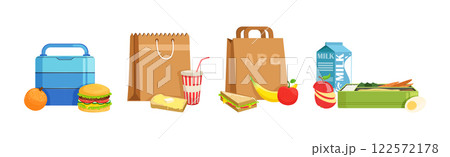 School Meal and Lunch Object and Item Vector Set 122572178