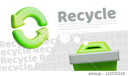 Recycle, reuse green sign with garbage sorting container 3D design, vector Ecology and environment conservation concept Recycle, reuse green sign with garbage sorting container 3D design, vector Ecology and environment conservation concept 122572228
