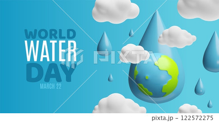 World water day, March 22, 3D banner design, planet earth in aqua drop and clouds, ecology and environmental concept 122572275