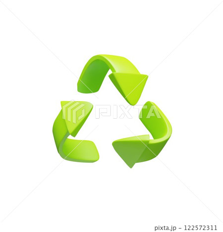 Recycle sign 3D cartoon plastic style vector icon, realistic recycling eco symbol, green tree arrows looping in triangle Recycle sign 3D cartoon plastic style vector icon, realistic recycling eco symbol, green tree arrows looping in triangle 122572311