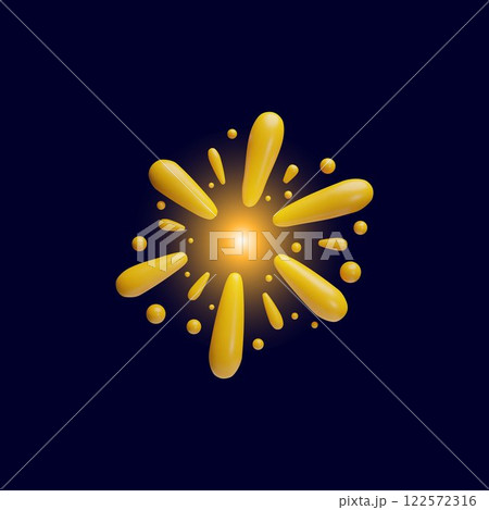 Vector 3D illustration of glowing yellow fireworks on isolated black background. 122572316