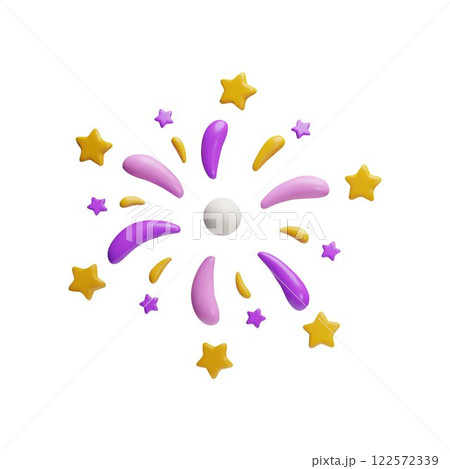 3d vector firework with stars in purple and yellow colors, isolated background. 3d vector firework with stars in purple and yellow colors, isolated background. 122572339