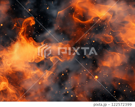 Abstract smoky composition with fiery orange 122572399