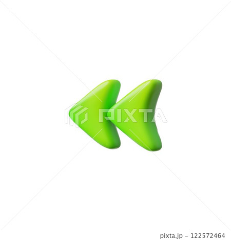 Green double arrowhead 3D cartoon vector icon, render glossy left cursor, previous pointer, play back button accelerated Green double arrowhead 3D cartoon vector icon, render glossy left cursor, previous pointer, play back button accelerated 122572464