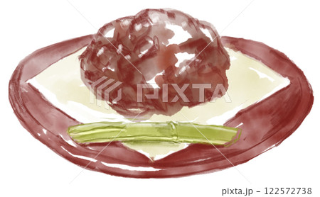 美味しそうな牡丹餅(おはぎ)のリアルな水彩イラスト 122572738