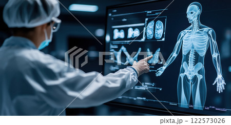 medical professional analyzing digital anatomy display in lab medical professional analyzing digital anatomy display in lab 122573026