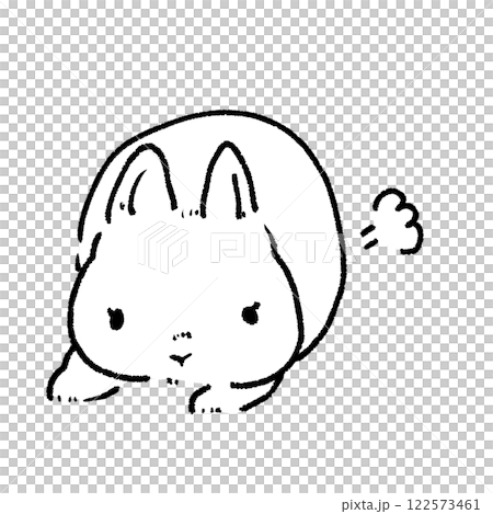 すかしっぺをするかわいいうさぎの線画イラスト素材 122573461