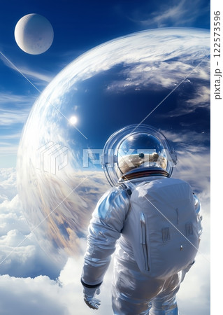 Astronaut explores moon surface radiating innovation ambition. Barren lunar landscape contrasts with boundless space symbolizing endless possibilities for humanity. Lunar ambition. Astronaut explores moon surface radiating innovation ambition. Barren lunar landscape contrasts with boundless space symbolizing endless possibilities for humanity. Lunar ambition. 122573596