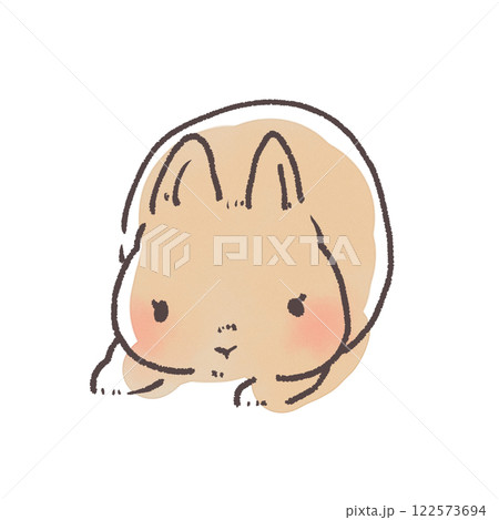 座っているかわいいうさぎの線画イラスト 122573694