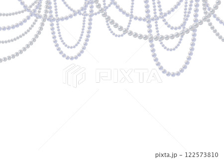 Beautiful watercolor illustration of strings of pearls. Rectangular frame for wedding design, invitations, cards, greetings. Hand painted beads. Necklaces on a white background 122573810