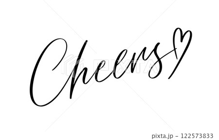 Cheers, hand drawn calligraphy lettering design. Modern handwritten brush text. 122573833