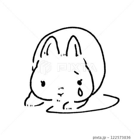 しくしくと涙を流して泣いているかわいいうさぎの線画イラスト 122573836