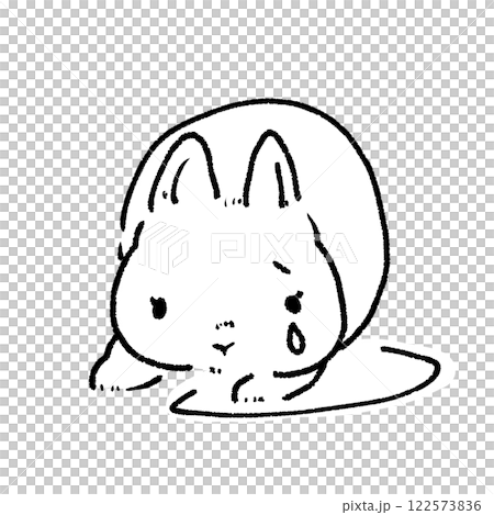 しくしくと涙を流して泣いているかわいいうさぎの線画イラスト 122573836