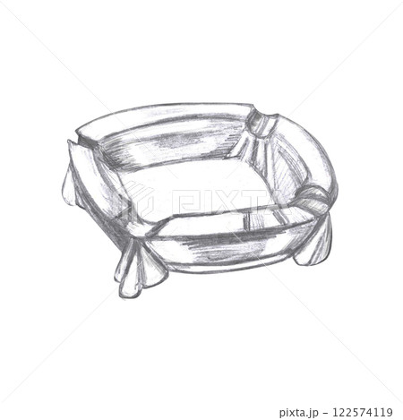 Glass ashtray in pencil. Isolated illustration in realistic style on the theme of smoking for the design of smoking rooms, advertising of tobacco products. 122574119