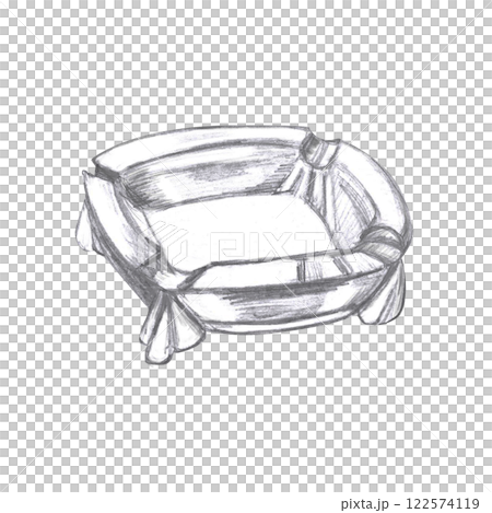 Glass ashtray in pencil. Isolated illustration in realistic style on the theme of smoking for the design of smoking rooms, advertising of tobacco products. 122574119