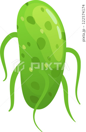 Green microorganism with long legs moving and generating infection, ideal for educational and scientific projects related to biology, microbiology, diseases and health Green microorganism with long legs moving and generating infection, ideal for educational and scientific projects related to biology, microbiology, diseases and health 122574174