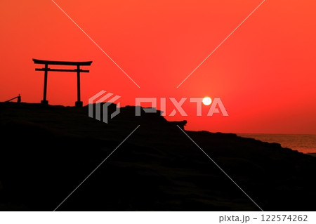 （静岡県）白濱神社・大明神岩の赤鳥居　日の出 122574262
