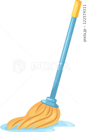 Wet mop cleaning up a spill on the floor, showcasing effective cleaning techniques for housekeeping themes. Bright white background enhances the focus on cleanliness and hygiene 122574311