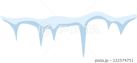 Snowdrift adorned with hanging icicles, gently melting under the warm sun, creating a picturesque winter wonderland against a pristine white background 122574751