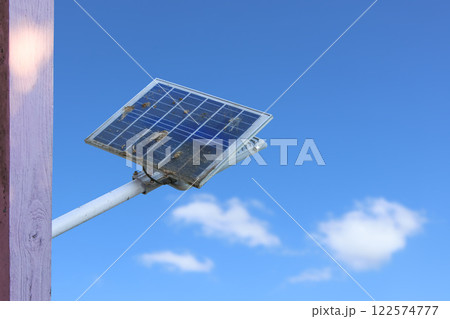 Dirty solar cell panel installed for obtaining power from the nature to save energy in long term 122574777
