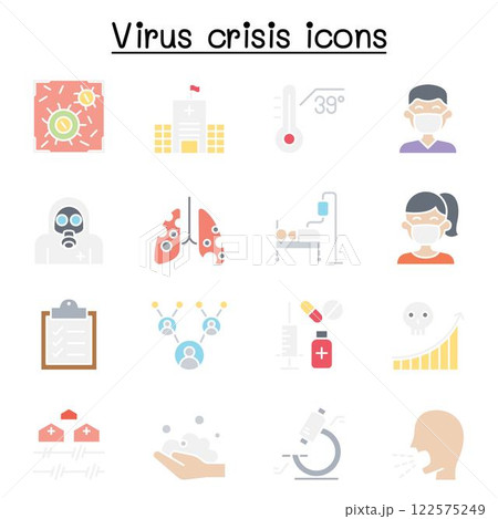 Virus disease, Covid-19, Corona virus icon set in flat color style 122575249