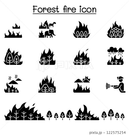 forest fire, wildfire icon set in glyph style 122575254