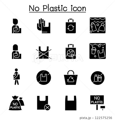 No plastic bag icon set in glyph style 122575256
