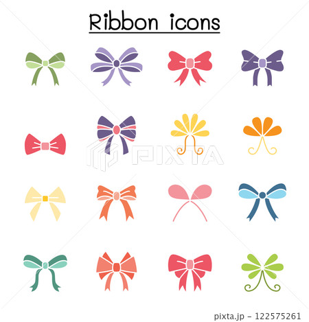 Ribbon and Bow tie icon set in flat color style Ribbon and Bow tie icon set in flat color style 122575261