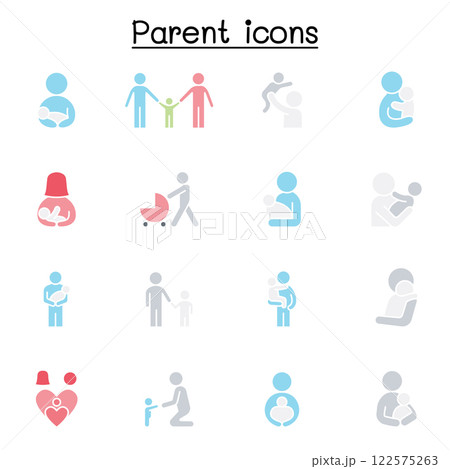 Parent and Family icon set in flat color style 122575263
