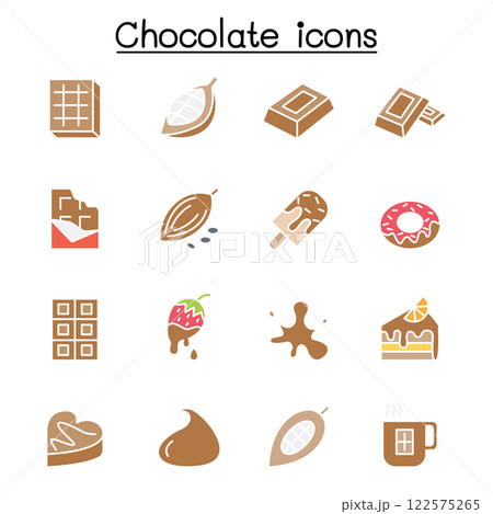 Cacao, Chocolate, Cocoa icon set in flat color style 122575265