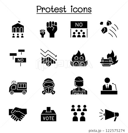 Protest and chaos icon set in glyph style Protest and chaos icon set in glyph style 122575274