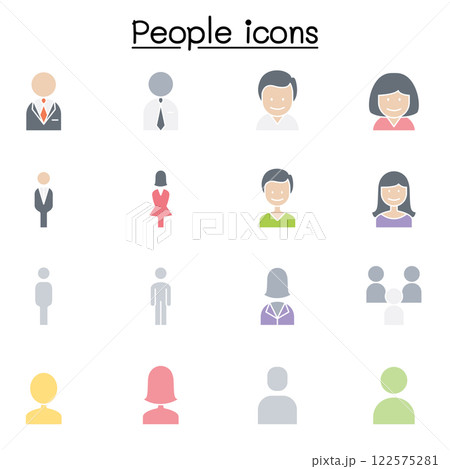 People, man, woman, person icon set in flat color style 122575281