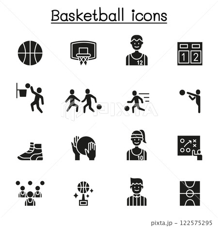 Basketball icon set in glyph style 122575295