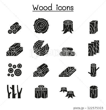 Wood icon set in glyph style 122575315