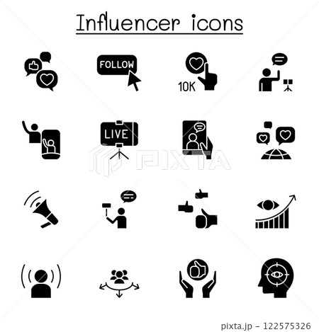 Influence people and Brand ambassador icon set in glyph style Influence people and Brand ambassador icon set in glyph style 122575326