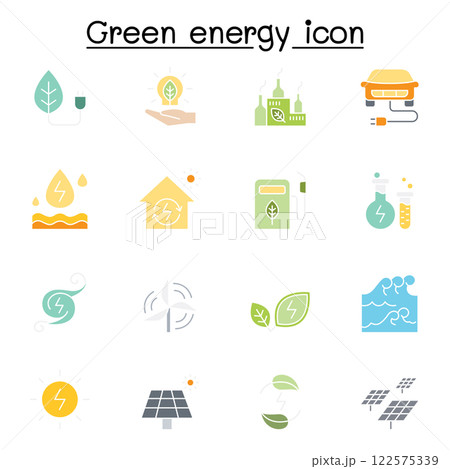 Green energy icon set in flat color style Green energy icon set in flat color style 122575339