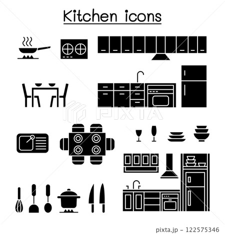 Kitchen icon set in glyph style 122575346