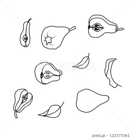 Set of pears in doodle style. Vector illustration isolated on white background. Set of pears in doodle style. Vector illustration isolated on white background. 122575361