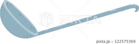 Kitchen utensil featuring a deep bowl and a long handle, resting on a clean white background, perfect for serving soups, stews, and various liquids in culinary settings 122575369