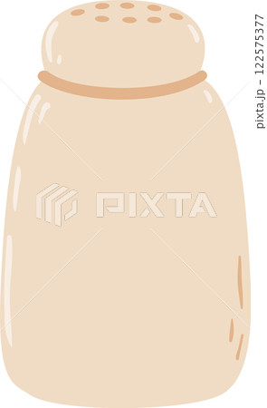 Simple vector illustration of a closed salt shaker with a perforated top and a brown band, isolated on a white background, representing cooking and seasoning 122575377