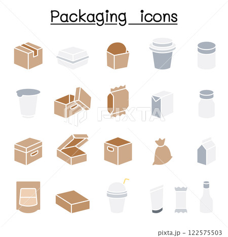 Package icon set in flat color style 122575503