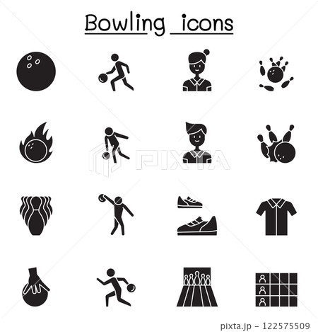 Bowling icon set in glyph style 122575509