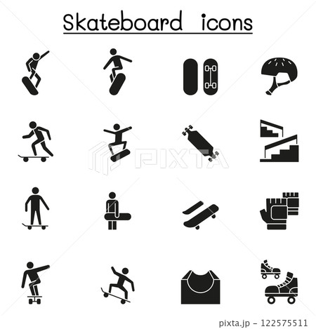 Skateboard icon set in glyph style 122575511