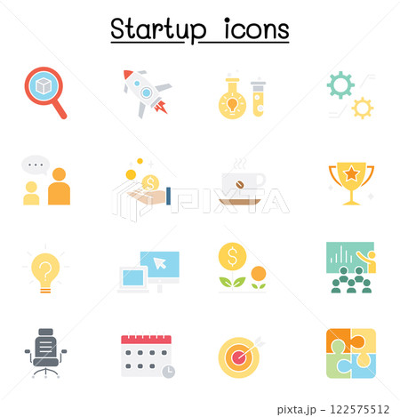 Startup icon set in flat color style 122575512