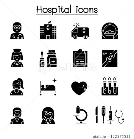 Hospital icon set in glyph style Hospital icon set in glyph style 122575531