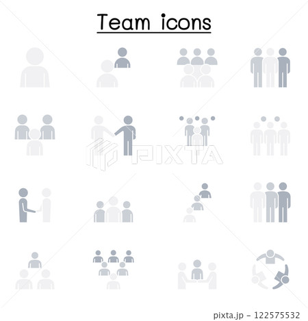Teamwork, team, people icon set in flat color style Teamwork, team, people icon set in flat color style 122575532