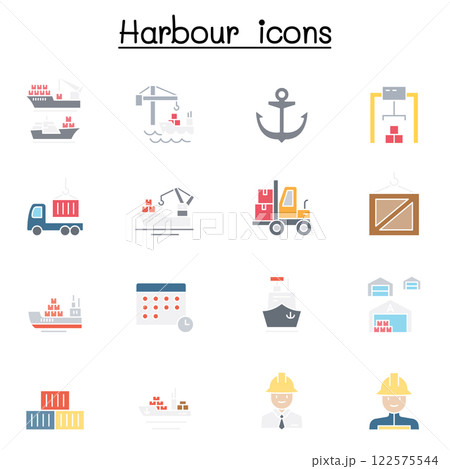 Port icon set in flat color style 122575544